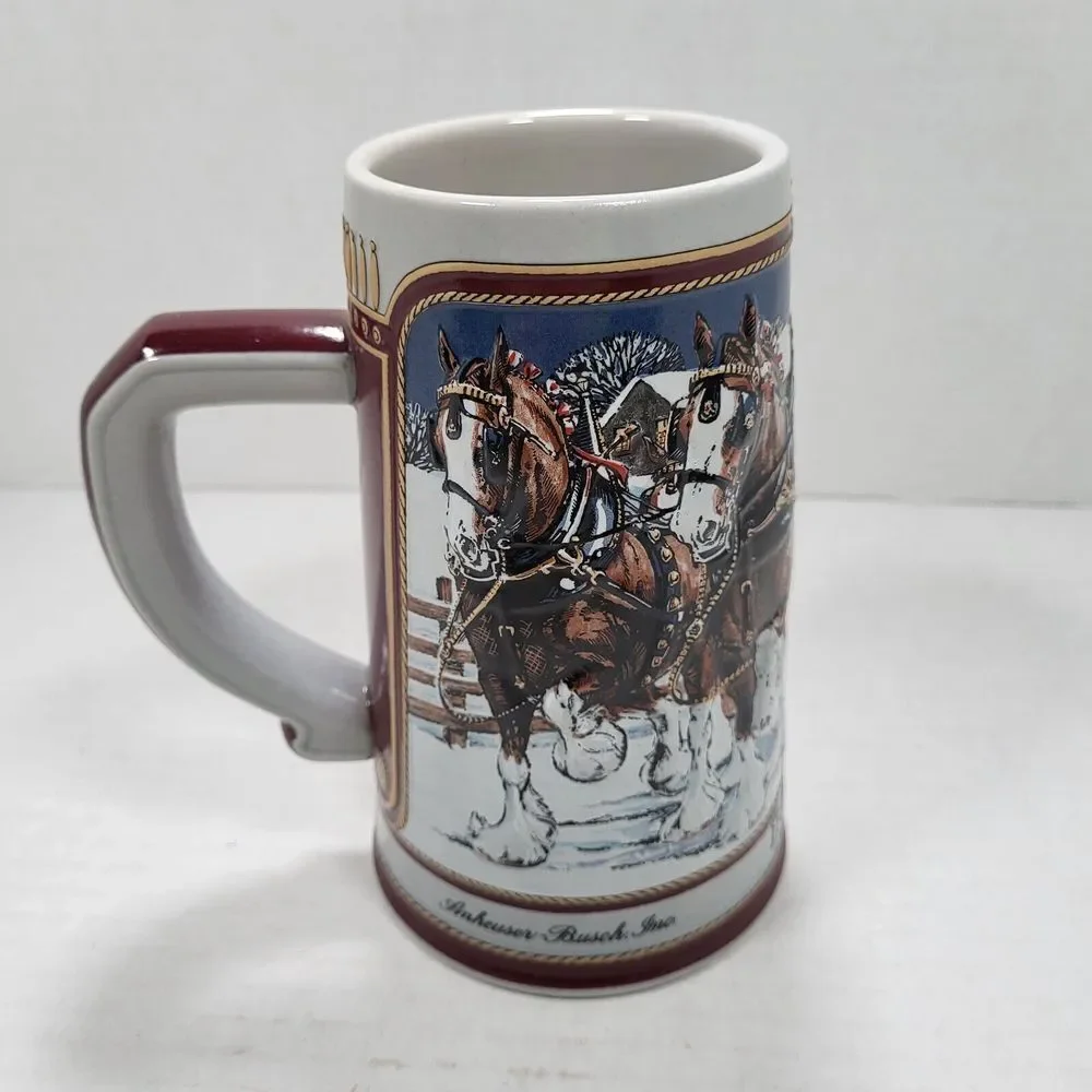 Budweiser 1989 Collector's Series‎ Holiday Winter Clydesdales Beer Stein Mug